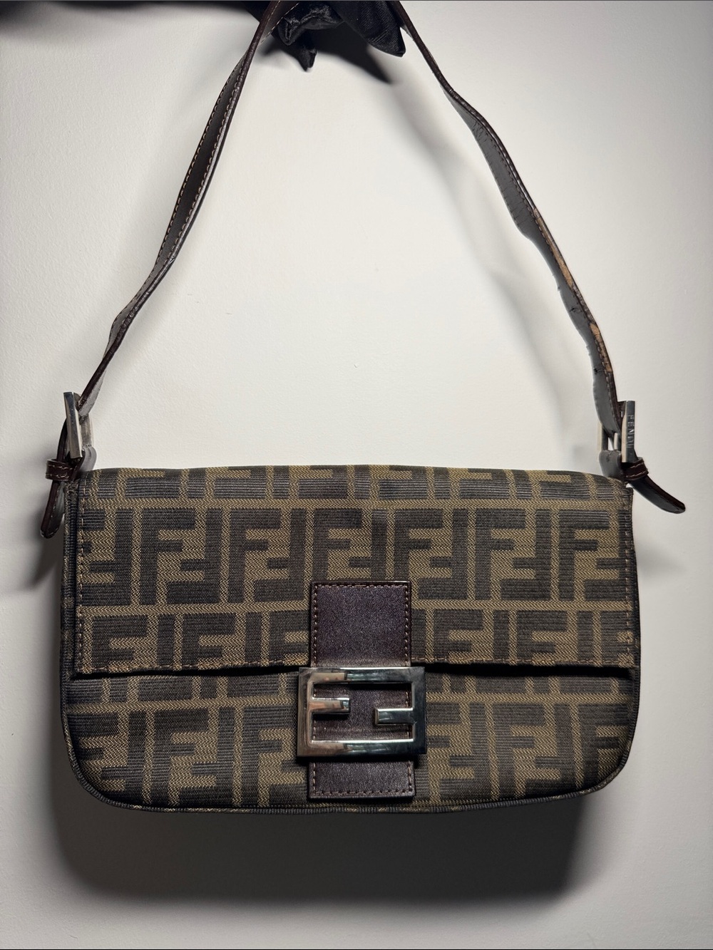 Fendi Brown FF Zucca Canvas Shoulder Baguette